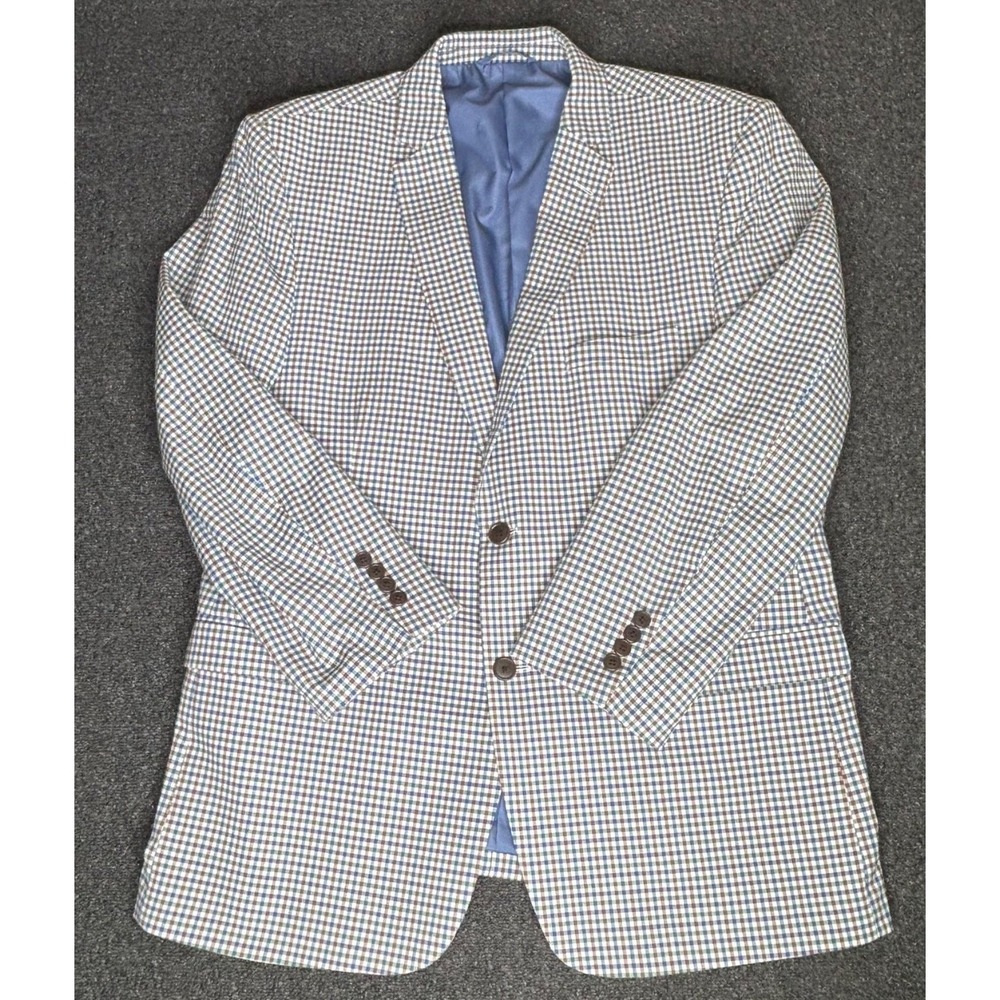 U.S Polo ASSN Mens Sport Coat Blazer Two Button Blue Gingham Check Cotton Sz 44?
